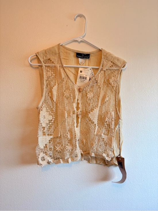 Carole Little Tops - Carole Little Beige Crochet Lace Shell Top